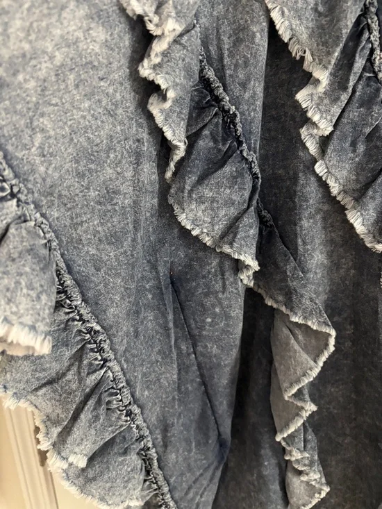 Denim Ruffle Button-Front Kimono - Picture 2 of 6